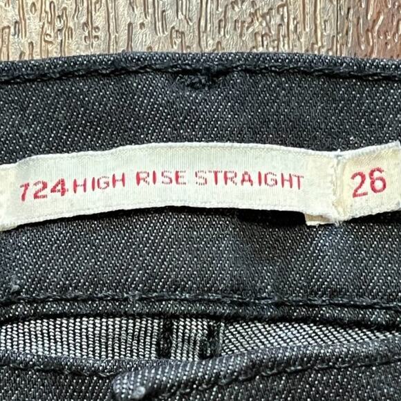 LEVI'S Premium 724 High Rise Straight Hypersoft Jeans in Washed Black SZ 26 - Picture 8 of 12
